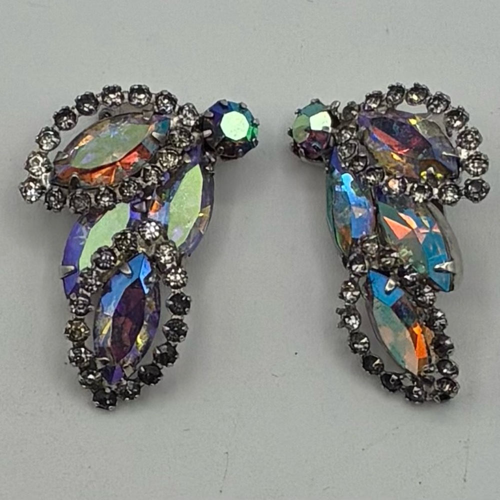 Elegant Multicolor Crystal Earrings Vintage Weiss Aurora Borealis